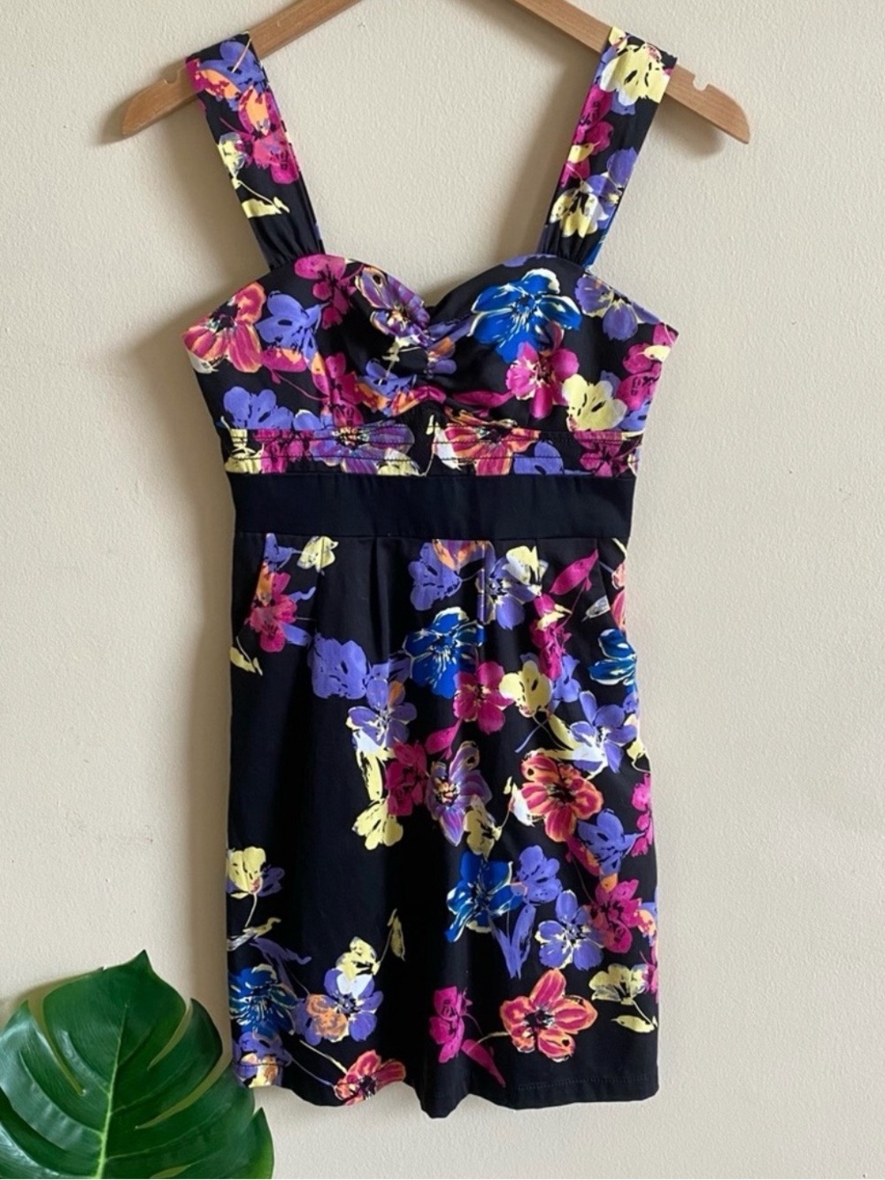 Vintage Y2K Candie's Floral Mini Dress Sweetheart Neck Empire Waist Pockets 1 XS
